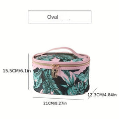 Portable Leaves Pattern PU Toiletry Bag Large Capacity Storage Bag For Travel