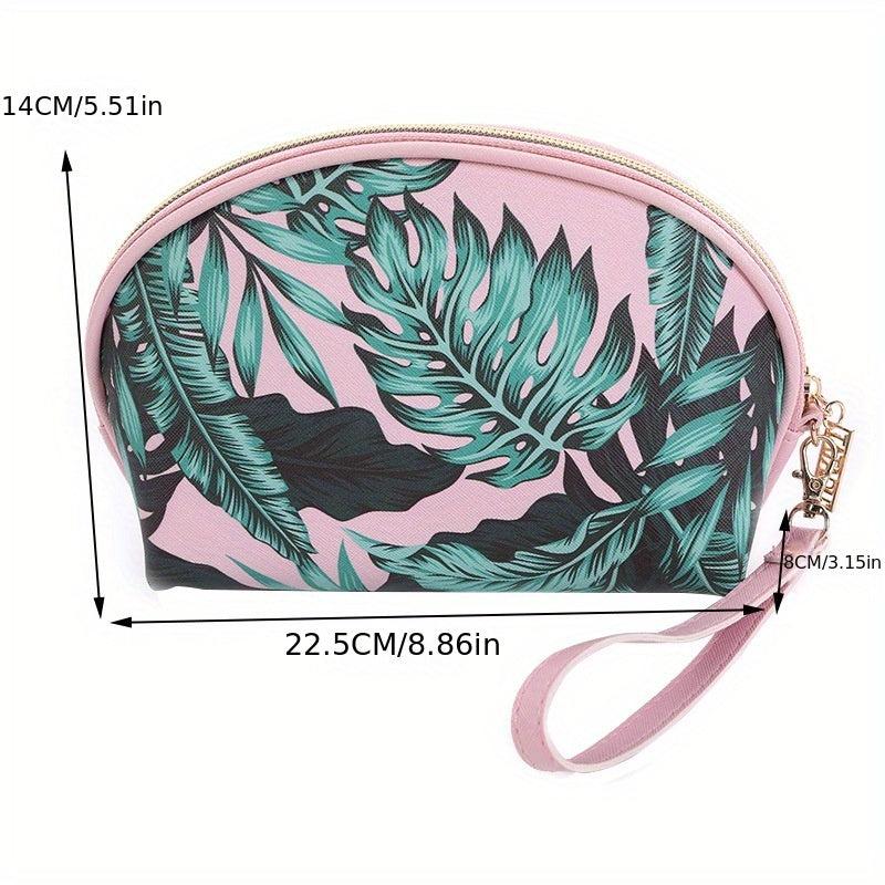 Portable Leaves Pattern PU Toiletry Bag Large Capacity Storage Bag For Travel