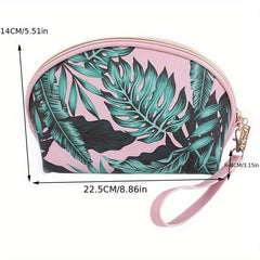Portable Leaves Pattern PU Toiletry Bag Large Capacity Storage Bag For Travel