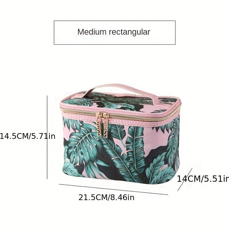 Portable Leaves Pattern PU Toiletry Bag Large Capacity Storage Bag For Travel