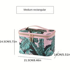 Portable Leaves Pattern PU Toiletry Bag Large Capacity Storage Bag For Travel