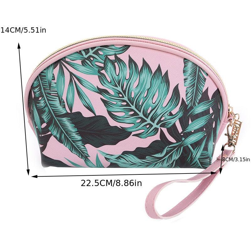 Portable Leaves Pattern PU Toiletry Bag Large Capacity Storage Bag For Travel