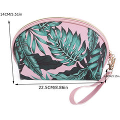 Portable Leaves Pattern PU Toiletry Bag Large Capacity Storage Bag For Travel