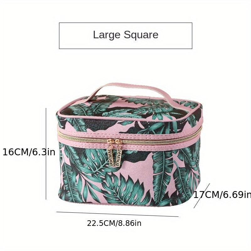 Portable Leaves Pattern PU Toiletry Bag Large Capacity Storage Bag For Travel