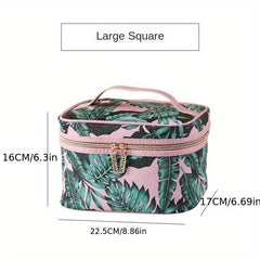 Portable Leaves Pattern PU Toiletry Bag Large Capacity Storage Bag For Travel