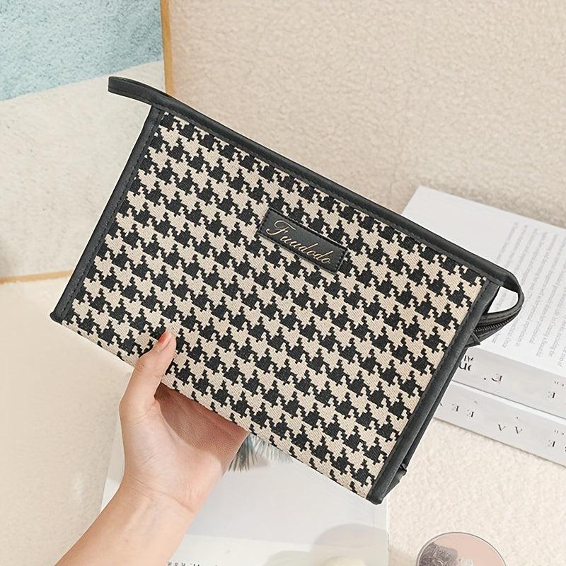 Houndstooth Cosmetic Bag Large Capacity Zipper Women's Toiletry Travel Bag