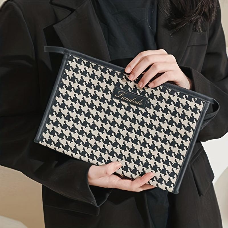 Houndstooth Cosmetic Bag Large Capacity Zipper Women's Toiletry Travel Bag