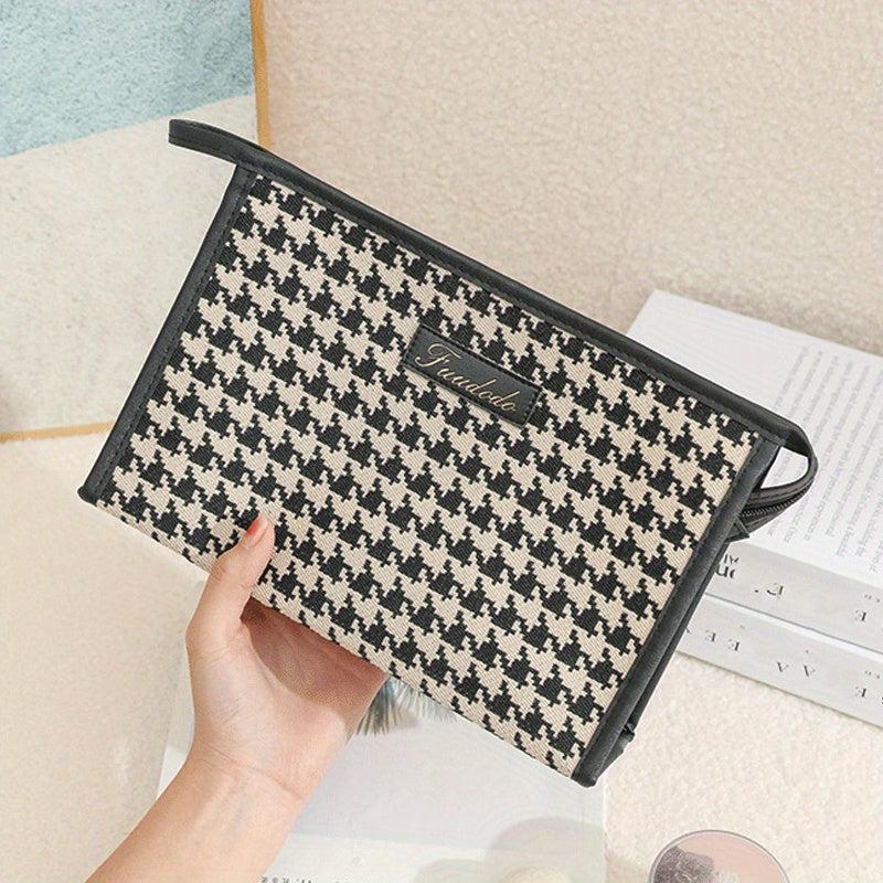 Houndstooth Cosmetic Bag Large Capacity Zipper Women's Toiletry Travel Bag