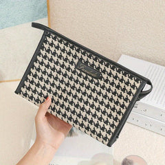 Houndstooth Cosmetic Bag Large Capacity Zipper Women's Toiletry Travel Bag