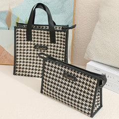 Houndstooth Cosmetic Bag Large Capacity Zipper Women's Toiletry Travel Bag