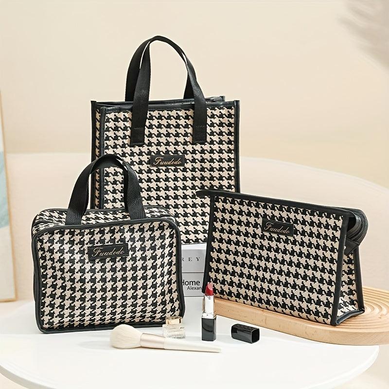 Houndstooth Cosmetic Bag Large Capacity Zipper Women's Toiletry Travel Bag
