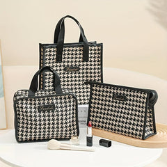 Houndstooth Cosmetic Bag Large Capacity Zipper Women's Toiletry Travel Bag