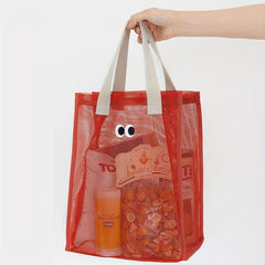 Pattern Green Mesh Handbag Lightweight Portable Handled Bag Large Capacity