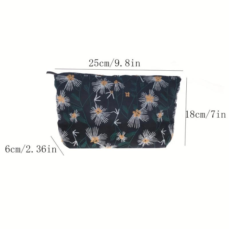 Embroidered Daisy Cosmetic Clutch Bag Handbag Makeup Storage Travel Bag