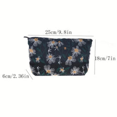 Embroidered Daisy Cosmetic Clutch Bag Handbag Makeup Storage Travel Bag