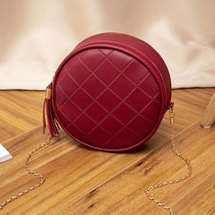 Women's Portable Small Round Bag with Metal Shoulder Strap