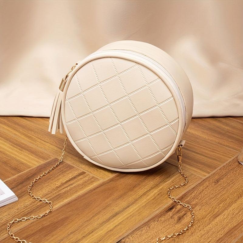 Women's Portable Small Round Bag with Metal Shoulder Strap