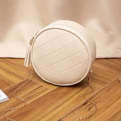 Women's Portable Small Round Bag with Metal Shoulder Strap
