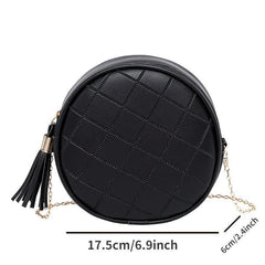 Women's Portable Small Round Bag with Metal Shoulder Strap