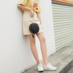 Women's Portable Small Round Bag with Metal Shoulder Strap