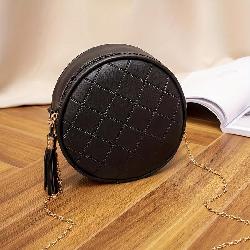 Women's Portable Small Round Bag with Metal Shoulder Strap