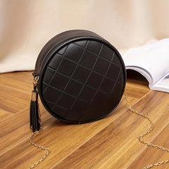 Women's Portable Small Round Bag with Metal Shoulder Strap