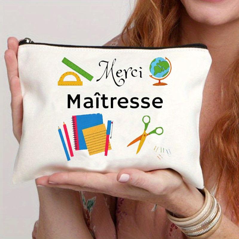 French Print Cosmetic Bag Travel Toiletry Bag Gift For Teacher