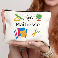 French Print Cosmetic Bag Travel Toiletry Bag Gift For Teacher