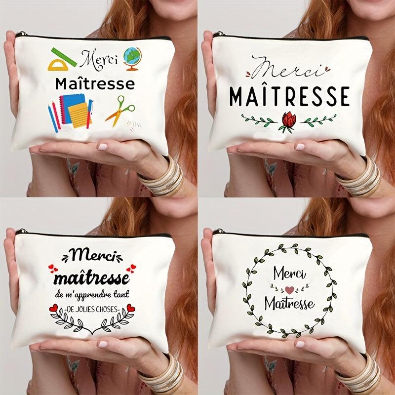 French Print Cosmetic Bag Travel Toiletry Bag Gift For Teacher