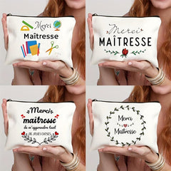 French Print Cosmetic Bag Travel Toiletry Bag Gift For Teacher