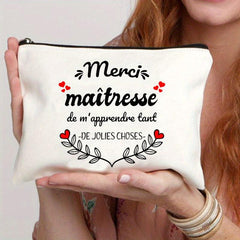 French Print Cosmetic Bag Travel Toiletry Bag Gift For Teacher