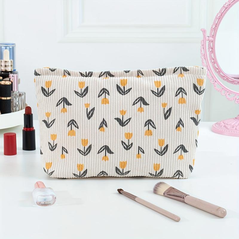 Small Flower Stripe Wash Bag Travel Storage Large Makeup Bag