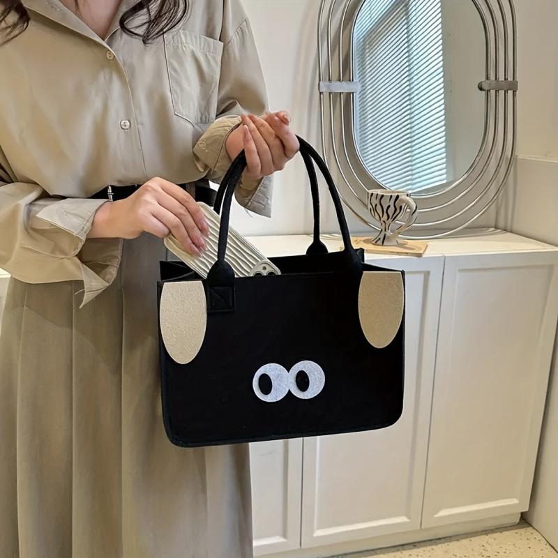 Large Capacity Pattern Felt Handbag Lunch Bag Creative Shopping Carrier