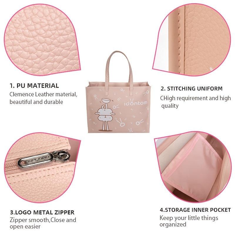 Cartoon Print PU Leather Tote Bag Top Handle Handbag