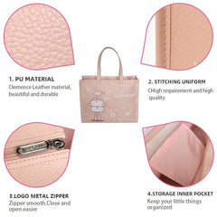 Cartoon Print PU Leather Tote Bag Top Handle Handbag