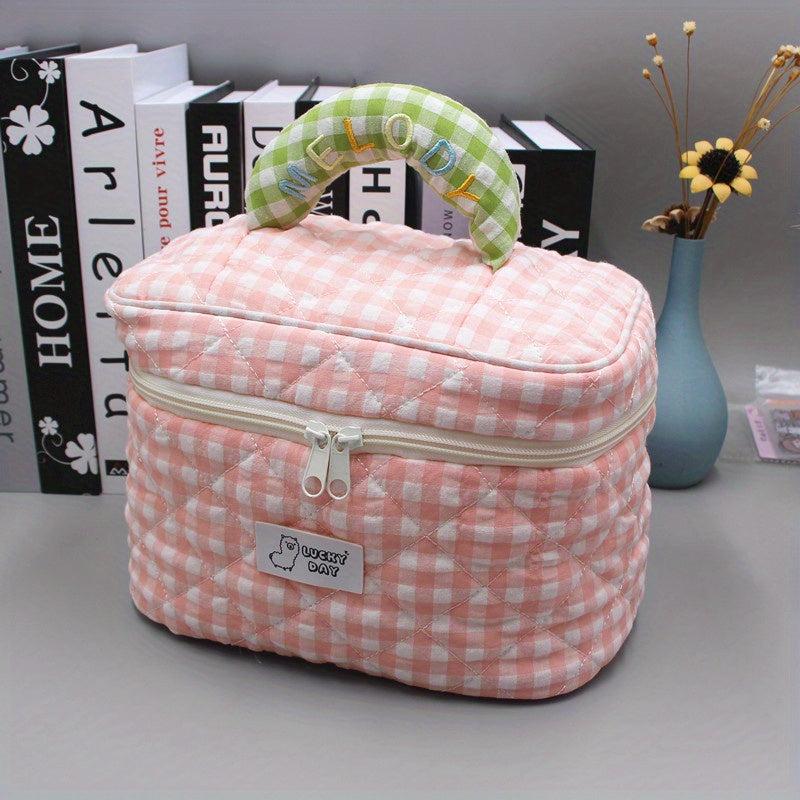 Plaid Pattern Cosmetic Bag for Travel Business Trip