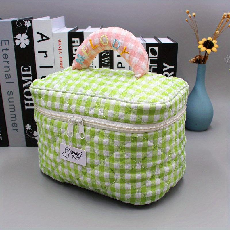 Plaid Pattern Cosmetic Bag for Travel Business Trip