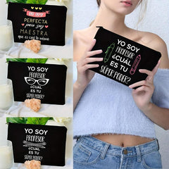 Spanish Print Cosmetics Bags Canvas Pencil Storage Pouch Travel Toiletry Bag
