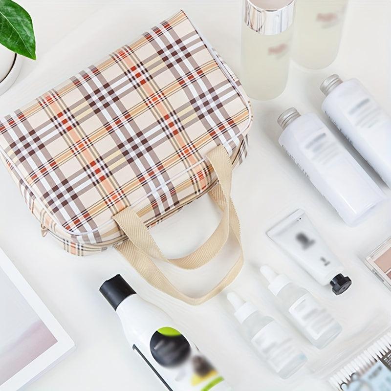Bright Plaid Comestic Bag Toiletry Wash Hand held Bag