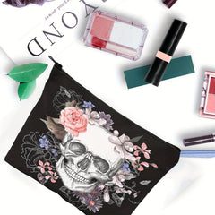 Floral Skeleton Cosmetic Bag For Women Men Stationary Pen Pencil Boys Girls