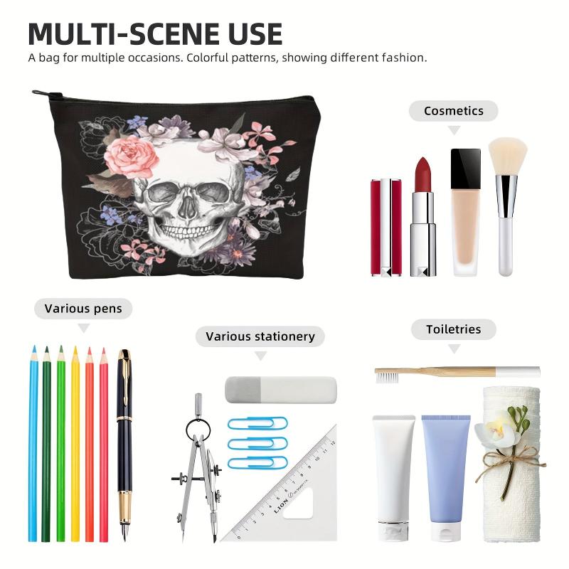 Floral Skeleton Cosmetic Bag For Women Men Stationary Pen Pencil Boys Girls