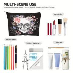 Floral Skeleton Cosmetic Bag For Women Men Stationary Pen Pencil Boys Girls
