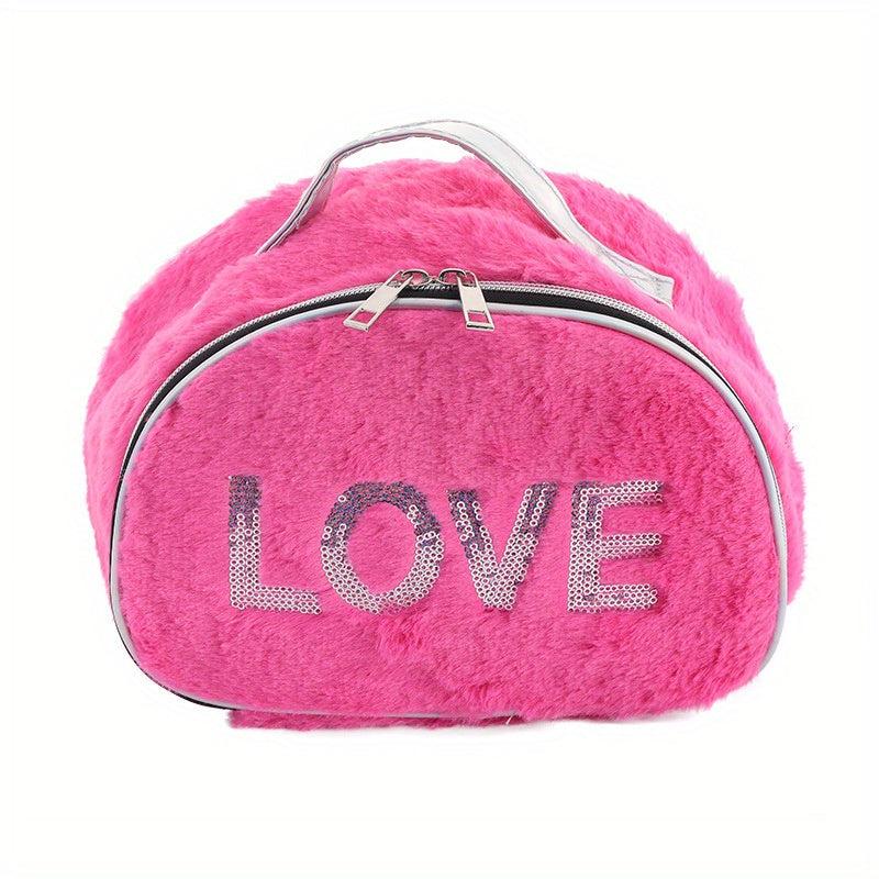 Sequin Love Plush Travel Storage Bag Small Shell Shaped Toiletry Bag