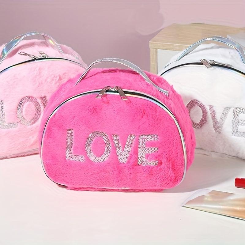 Sequin Love Plush Travel Storage Bag Small Shell Shaped Toiletry Bag
