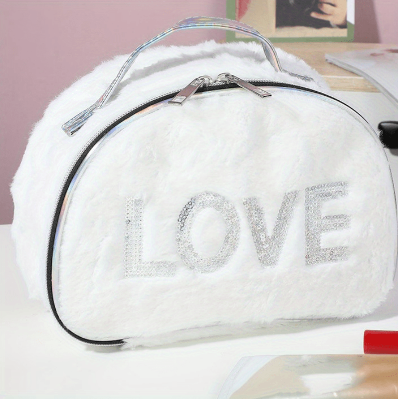 Sequin Love Plush Travel Storage Bag Small Shell Shaped Toiletry Bag