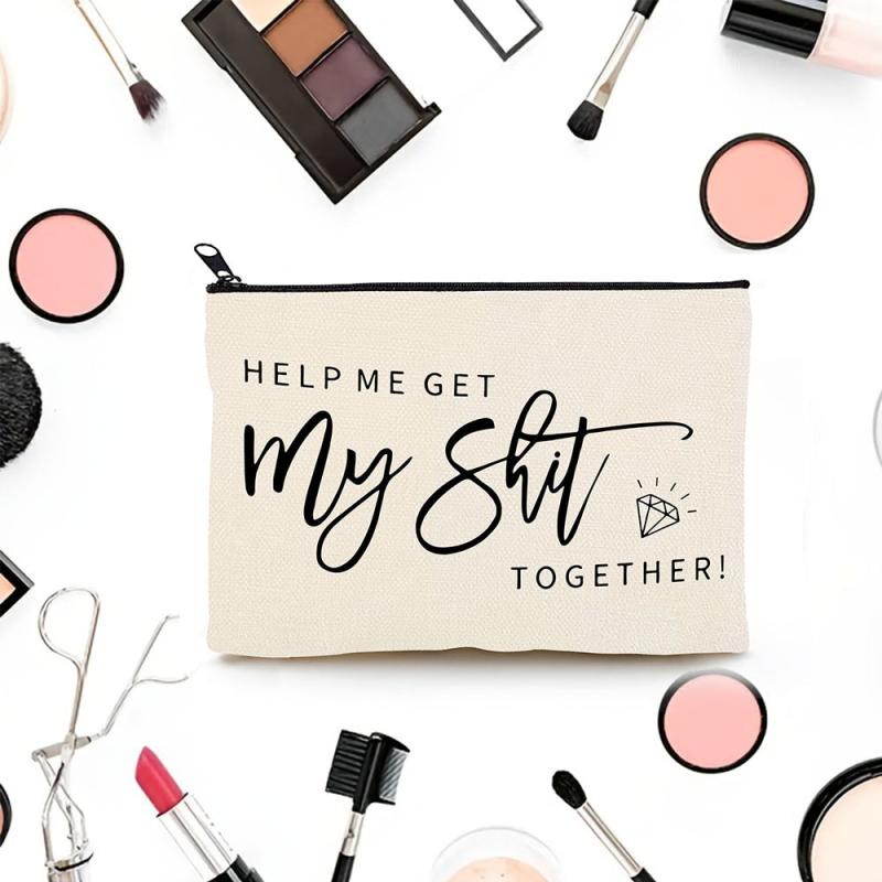 Words Print Cosmetic Bag Makeup Organizer Travel Toiletry Zipper Bag