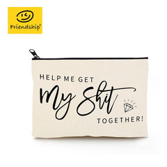 Words Print Cosmetic Bag Makeup Organizer Travel Toiletry Zipper Bag