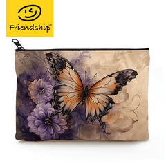 Vintage Butterfly Pattern Zipper Travel Storage Bag Cosmetic Toiletry Bag