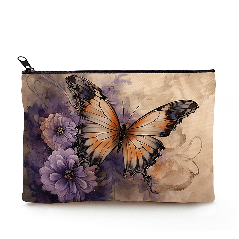 Vintage Butterfly Pattern Zipper Travel Storage Bag Cosmetic Toiletry Bag