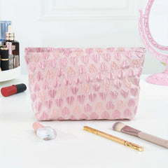 Pink Heart Toiletry Bag Large Capacity Cosmetic Bag